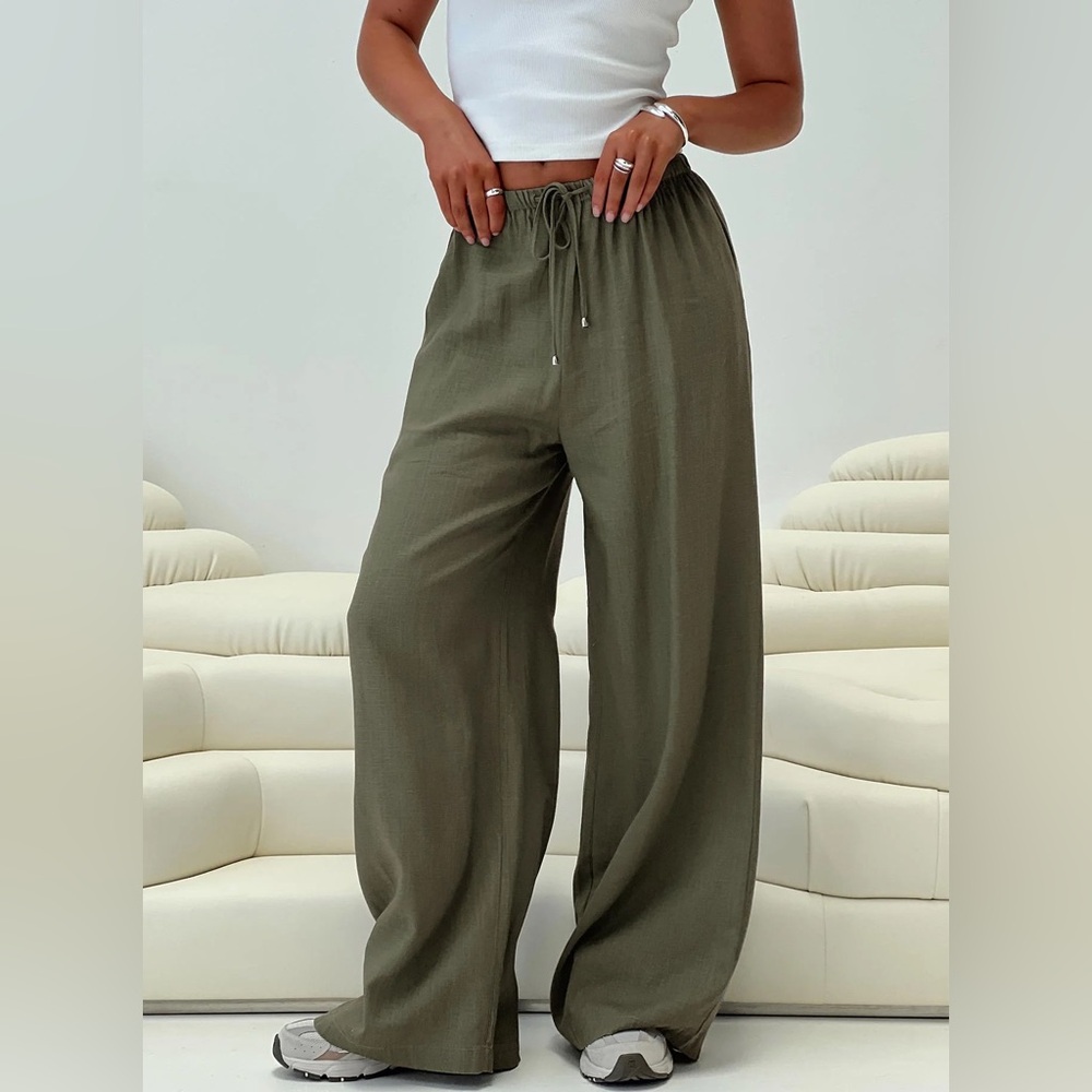 Princess Polly Ogilvie Linen Blend Pants Olive